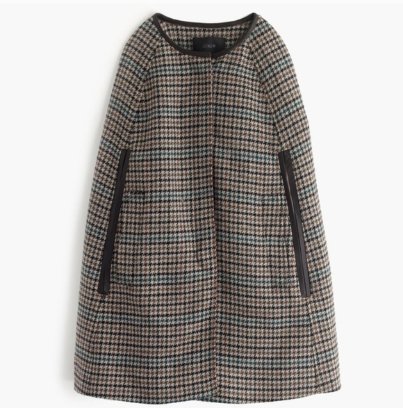 J. Crew Jackets & Blazers - J. Crew  Wool Collarless Cape Saddle Seagrass Houndstooth XS/Small NWOT